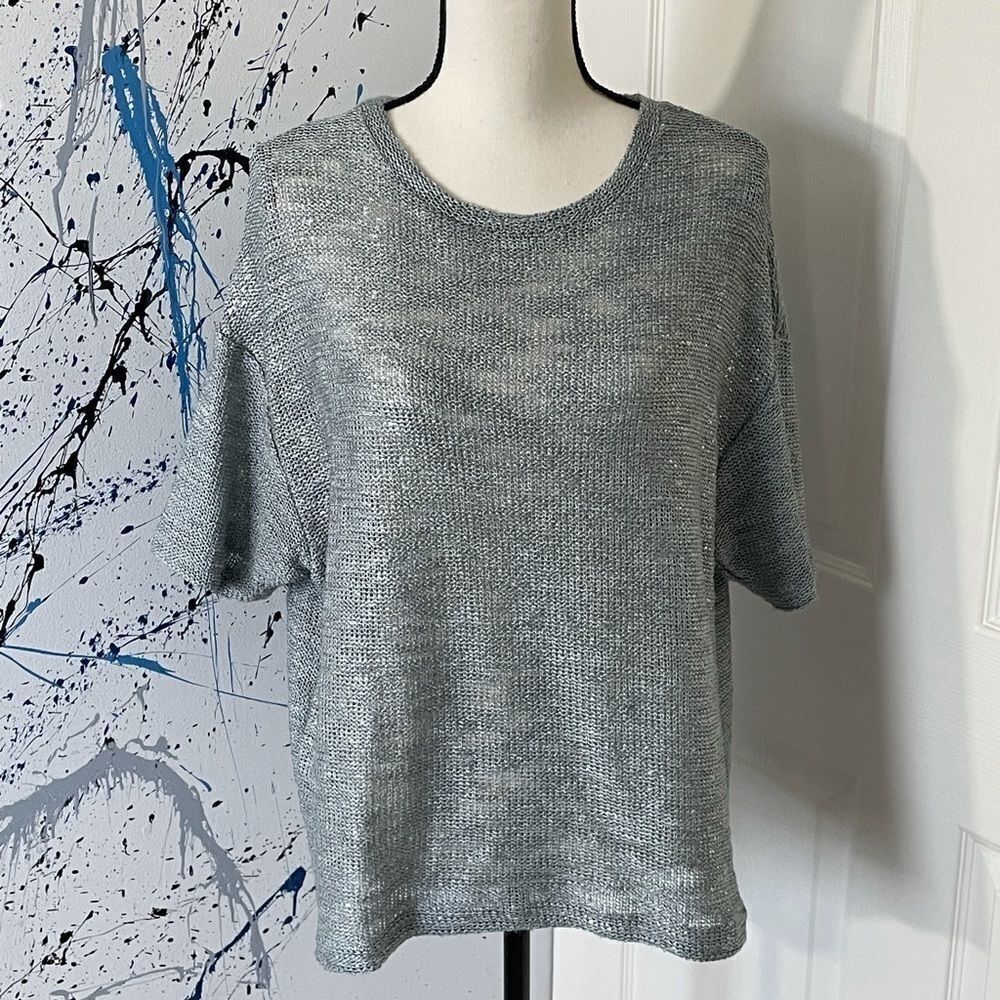 TopShop Gray metallic knitted short sleeve top, 8